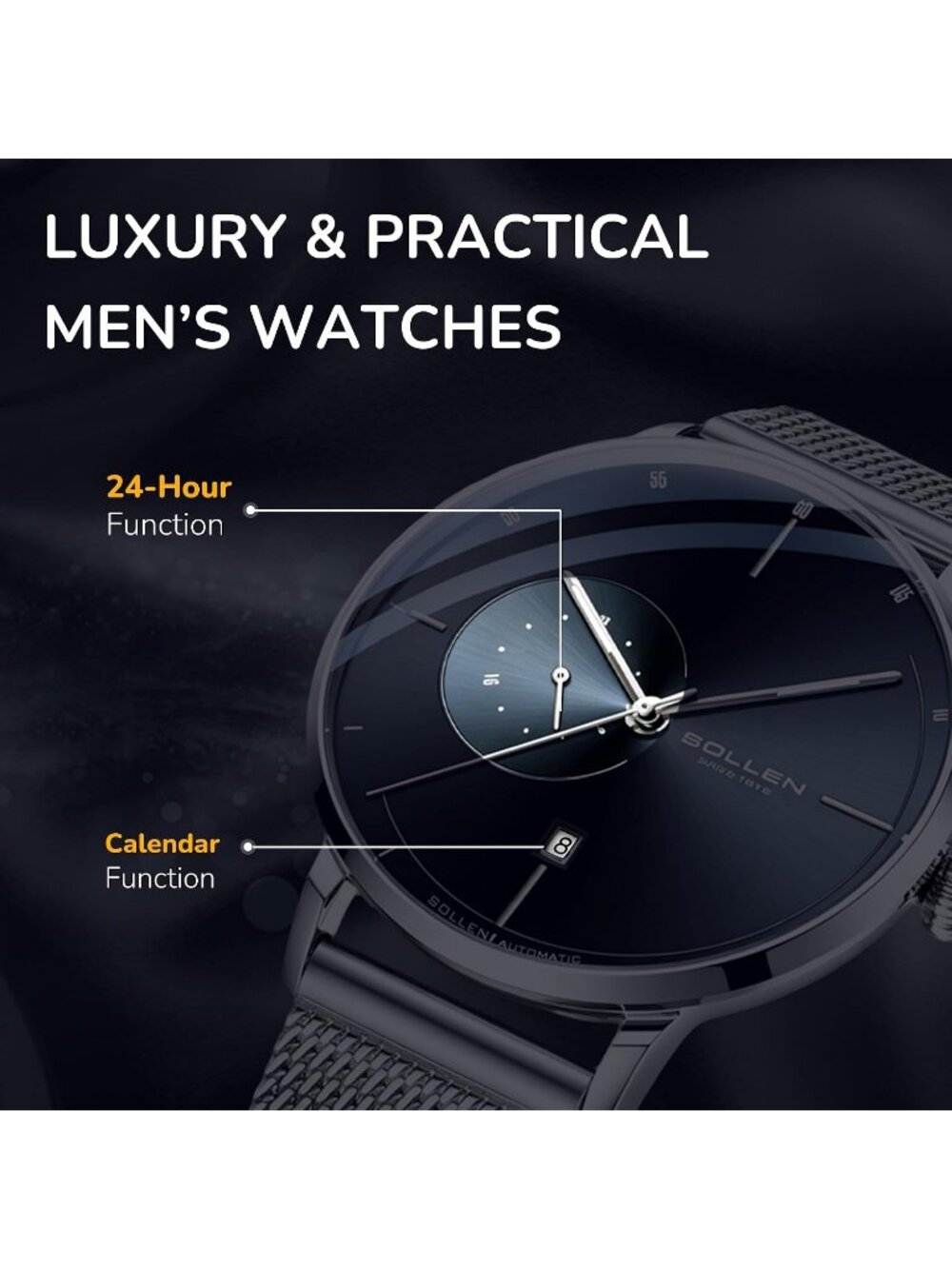 Men's Blue Luxury Minimalist Original Mechanical Movement Automatic Wrist Watch - Picture 4 of 6